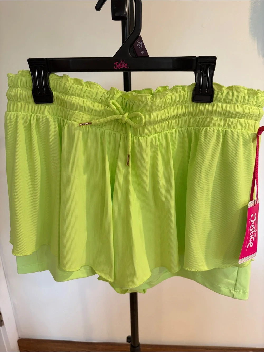 Lot of 2 Justice Neon Green & Hot Pink Athletic Shorts NWT Girls Size 16/18 Plus
